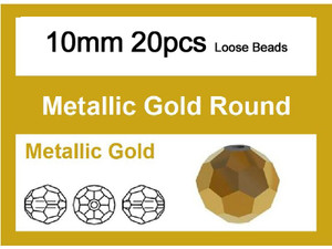 10mm Metallic Gold Crystal Faceted Round Loose Beads 20pcs. [iuc9b18]