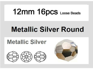 12mm Metallic Silver Crystal Faceted Round Loose Beads 16pcs. [iuc10b16]