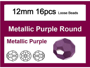 12mm Metallic Purple Crystal Faceted Round Loose Beads 16pcs. [iuc10b22]