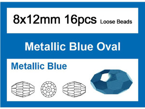 8x12mm Metallic Blue Crystal Faceted Rice 32 Bead [iuc13b21]