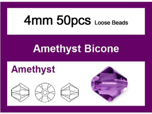 4mm Amethyst Crystal Faceted Bicone Loose Beads 50pcs. [iuc21a20]