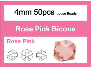 4mm Pink Crystal Faceted Bicone Loose Beads 50pcs. [iuc21a5]