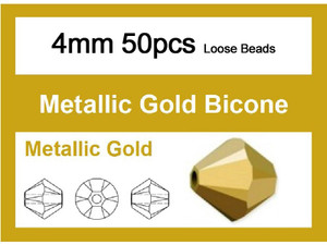 4mm Metallic Gold Crystal Faceted Bicone Loose Beads 50pcs. [iuc21b18]