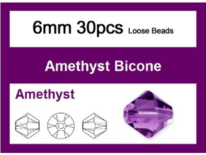 6mm Amethyst Crystal Faceted Bicone Loose Beads 30pcs. [iuc22a20]