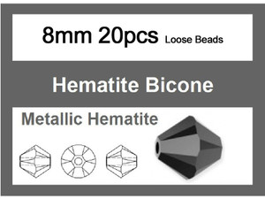 8mm Metallic Gray Crystal Faceted Bicone Loose Beads 20pcs. [iuc23a15]