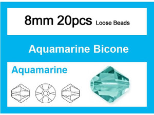 8mm Aquamarine Crystal Faceted Bicone Loose Beads 20pcs. [iuc23a26]