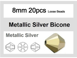 8mm Metallic Silver Crystal Faceted Bicone Loose Beads 20pcs. [iuc23b16]
