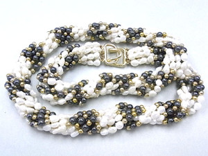 4-5mm 7-Row Freshwater Pearl Necklace 22" With Hematite Beads , A Grade Lustre [p307t]