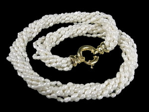 4-5mm 8-Row Freshwater Pearl Necklace 18", 18K G.P.Clasp AA Grade Lustre [p308d]