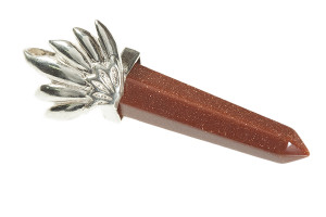 925 Sterling Silver 45mm Goldstone Healing Crystal Point Pendant [y735-b96]