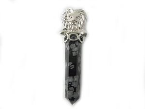 925 Sterling Silver 55mm Snowflake Obsidian Healing Crystal Point Pendant [y737-b25]