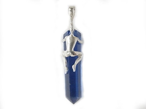925 Sterling Silver 45mm Blue Quartz Healing Crystal Point Pendant [y734-a36]
