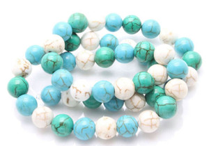 8mm White, Blue & Green Turquoise Round Beads 15.5" stabilized [8x13]
