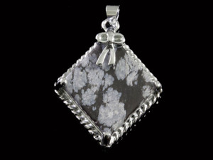 15x15mm Snowflake Obsidian Square Pendant Brass Silver Plated [y843e]
