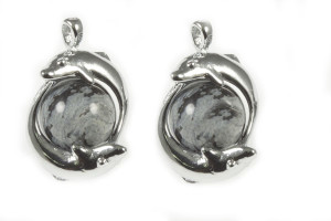 25mm Twin Dolphin Pendant With 12mm Snowflake Obsidian Ball [y744-b25]