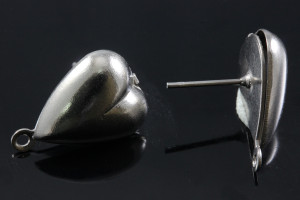 8x12mm Heart Shape Silver Plated Surgical Steel Post Earring, 10pcs. [y618a]