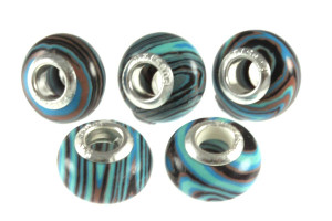 10x14mm Fusion Malachite European Beads With Silver Plated (5mm Hole) 1Pc Synthetic [y411b]