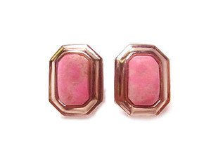 16x20mm Rhodonite Octagon Surgical Steel Post Earring [y336d]