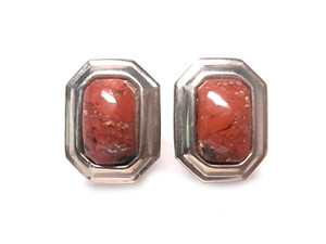 16x20mm Poppy Jasper Octagon Surgical Steel Post Earring [y333b]