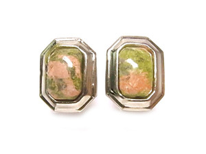 16x20mm Unakite Octagon Surgical Steel Post Earring [y336a]