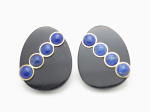 25x30mm Black Onyx, Lapis Lazuli Earring With 14k 585 Gold Setting [e3266]