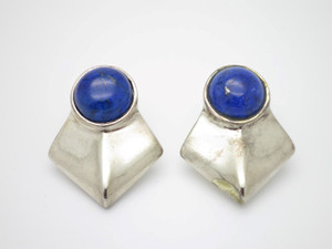 25x30mm Lapis Lazuli Earring With 925 Sterling Silver Setting [e3219]