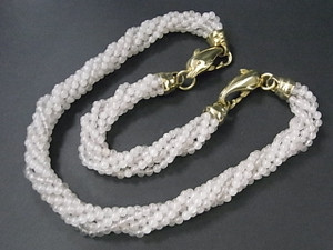 4mm 6-Row Rose Quartz Necklace 18" & Bracelet 7.5" 18K G.PClasp [e1928]