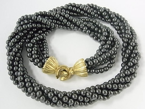 4mm 6-Row Hematite Necklace 18" 18K G.PClasp [e1931]