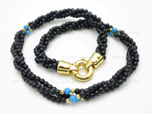 4mm Black Onyx + Turquoise Howlite Necklace 18" & 14k Gold Plated Clasp [e3077]
