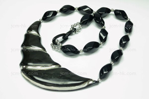 110x36mm Buffalo Horn Onyx Beads 925 Sterling Silver Necklace 18" [z7722]
