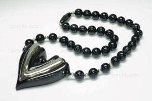 54x52mm Buffalo Horn Onyx Beads 925 Sterling Silver Necklace 18" [z7696]