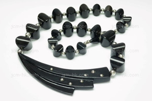92x40mm Buffalo Horn Onyx Beads 925 Sterling Silver Necklace 18" [z7720]
