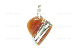 30x35mm Amber Horn Carved Designer Bead Pendant with 925 Silver Setting [z5327]