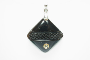 35x35mm Buffalo Horn Designer Bead Pendant with Cubic Zirconia 14k 585 Gold Ring [z5388]