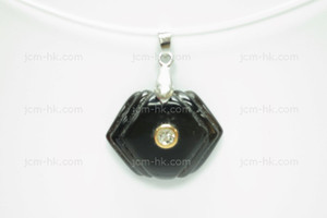 26x20mm Buffalo Horn Designer Bead Pendant with Cubic Zirconia 14k 585 Gold Ring [z5409]