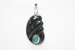 20x35mm Buffalo Horn Designer Bead Pendant with Turquoise 14k 585 Gold Ring [z5422]