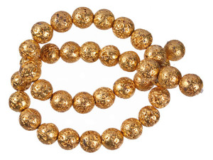 10mm Volcano Lava Gold Round Beads 15.5" coated [10keg]
