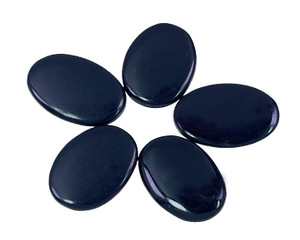13x18mm Black Onyx Oval Cabochon 5pcs. 2.5mm thick [y722b]