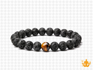 6mm Volcano Black Lava Elastic Bracelet 7.5" natural [b2d50c]