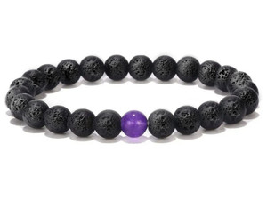 6mm Volcano Black Lava Elastic Bracelet 7.5" natural [b2d50p]