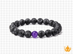 8mm Volcano Black Lava Elastic Bracelet 7.5" natural [b3d50p]