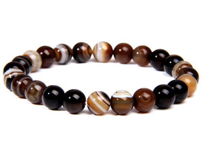 10mm Brown Banded Agate Elastic Bracelet 7.5" dyed [b4f25]