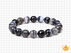 10mm Black Banded Agate Elastic Bracelet 7.5" natural [b4f26]