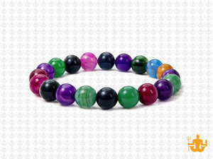 8mm Mix Banded Agate Elastic Bracelet 7.5" dyed [b3f29]
