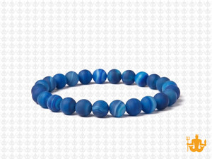 6mm Matte Blue Banded Agate Elastic Bracelet 7.5" dyed [b2f22m]