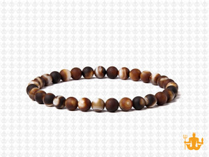 4mm Matte Brown Banded Agate Elastic Bracelet 7.5" dyed [b1f25m]