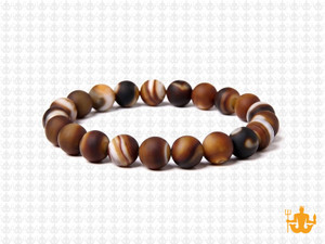 8mm Matte Brown Banded Agate Elastic Bracelet 7.5" dyed [b3f25m]