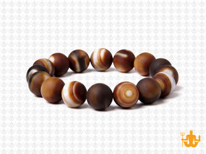 10mm Matte Brown Banded Agate Elastic Bracelet 7.5" dyed [b4f25m]