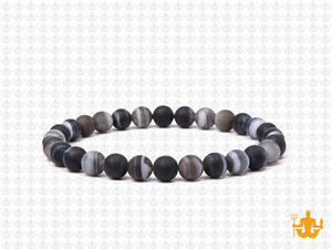 4mm Matte Black Banded Agate Elastic Bracelet 7.5" dyed [b1f26m]