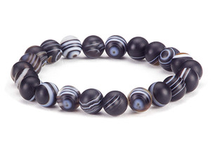 10mm Matte Black Banded Agate Elastic Bracelet 7.5" dyed [b4f26m]